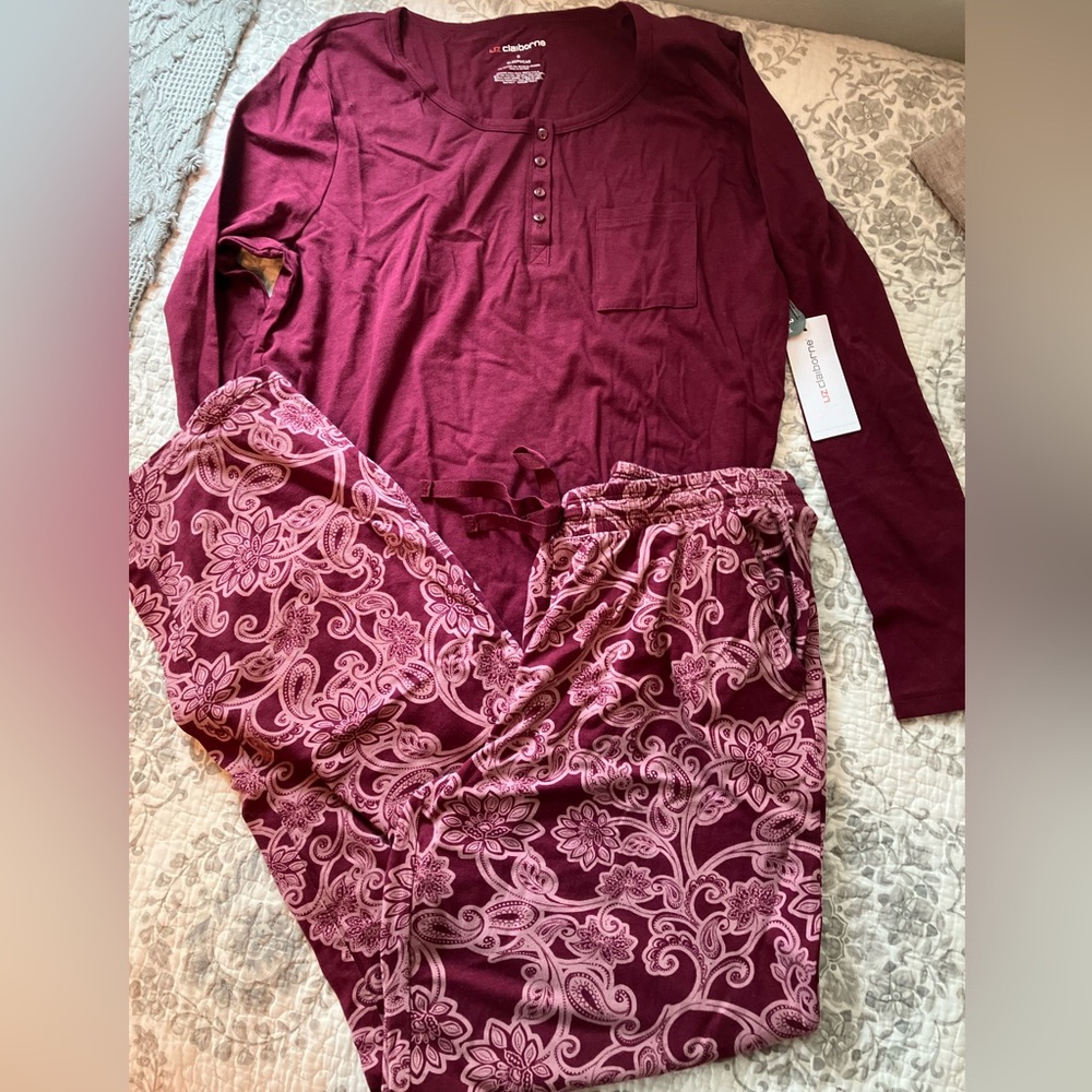 Burgundy and Pink Floral Pajama Set